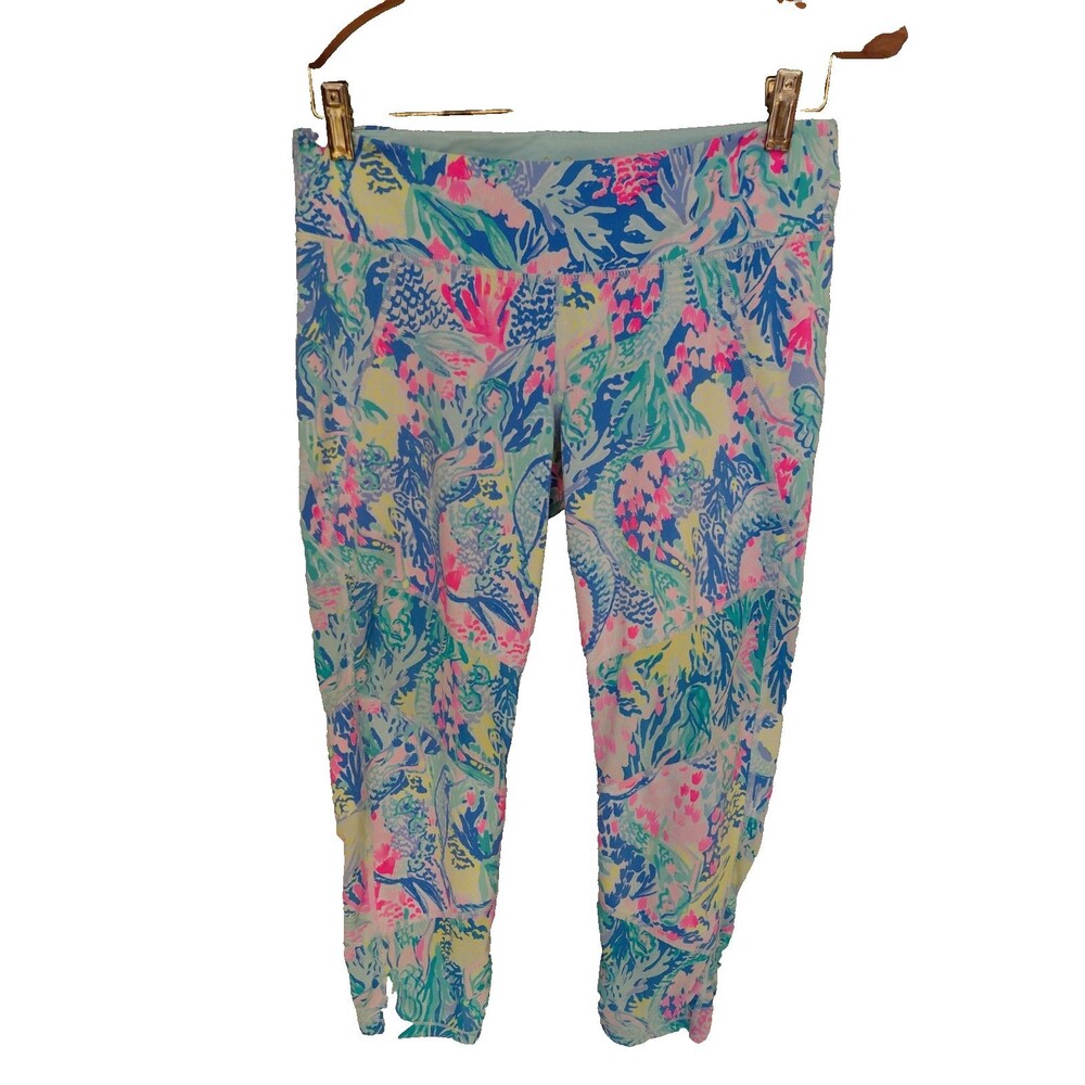 Lilly Pulitzer Luxletic Leggings Womens L Tropical Floral Crop Capri Activewear